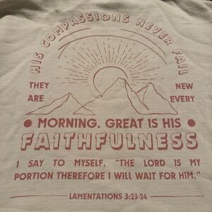 Beige Graphic Hooded Sweatshirt Pink Coral Faithfulness Design Lamentations 3